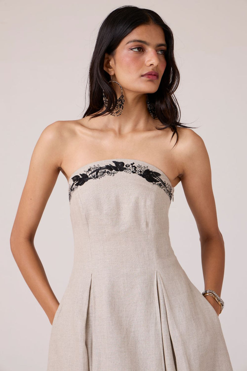 Suhjan Beige Linen Dress linen by The Summer House in beige color for women in Singapore