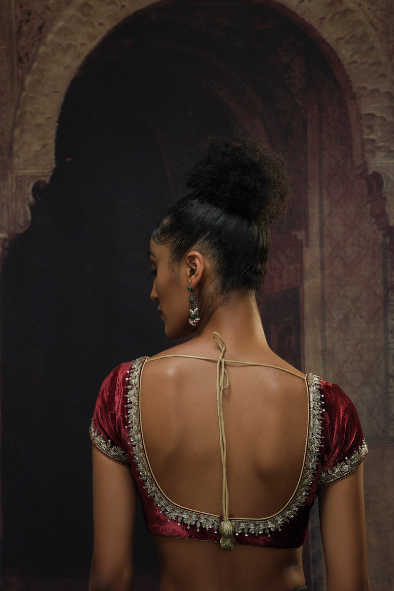 Sultani surkh shaneel jhalar bel blouse Buy Sultani surkh shaneel jhalar bel blouse from C&W | for Women by Mallika Mathur for women in Singapore