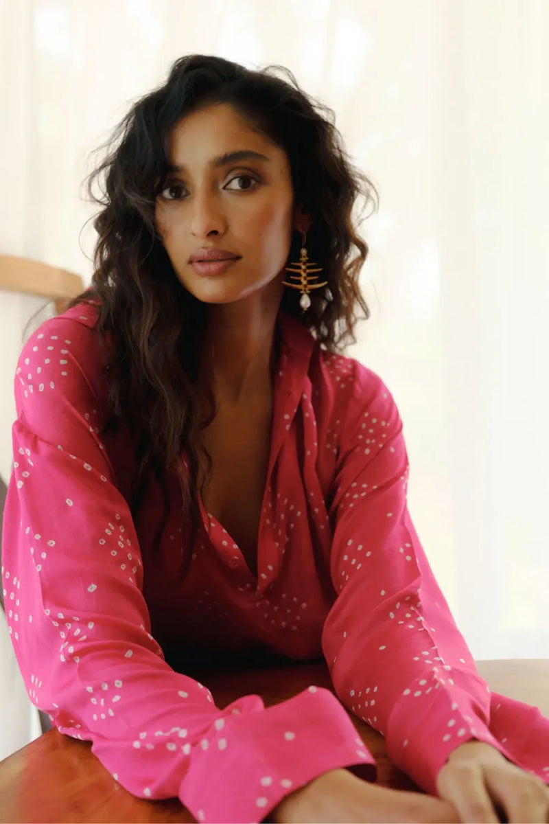 Suma Silk Bandhani Kaftan silk Buy Suma Silk Bandhani Kaftan from C&W | Tunics And Kaftan for Women by Ituvana in pink color for women in Singapore