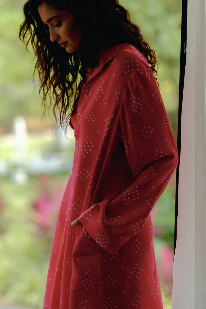 Suma Silk Bandhani Kaftan silk Buy Suma Silk Bandhani Kaftan from C&W | Tunics And Kaftan for Women by Ituvana in pink color for women in Singapore