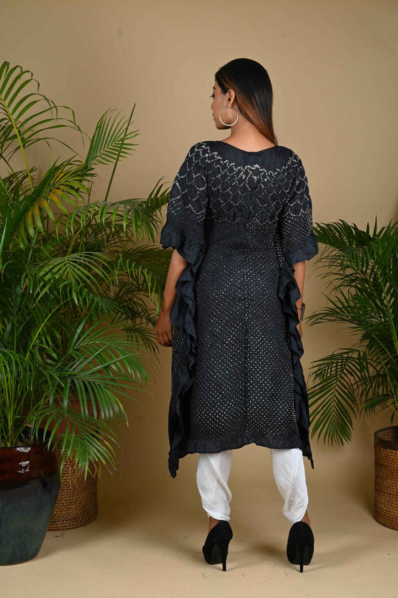 SUNFLOWER KAFTAN-BLACK silk by Dyelogue in black color for women in Singapore