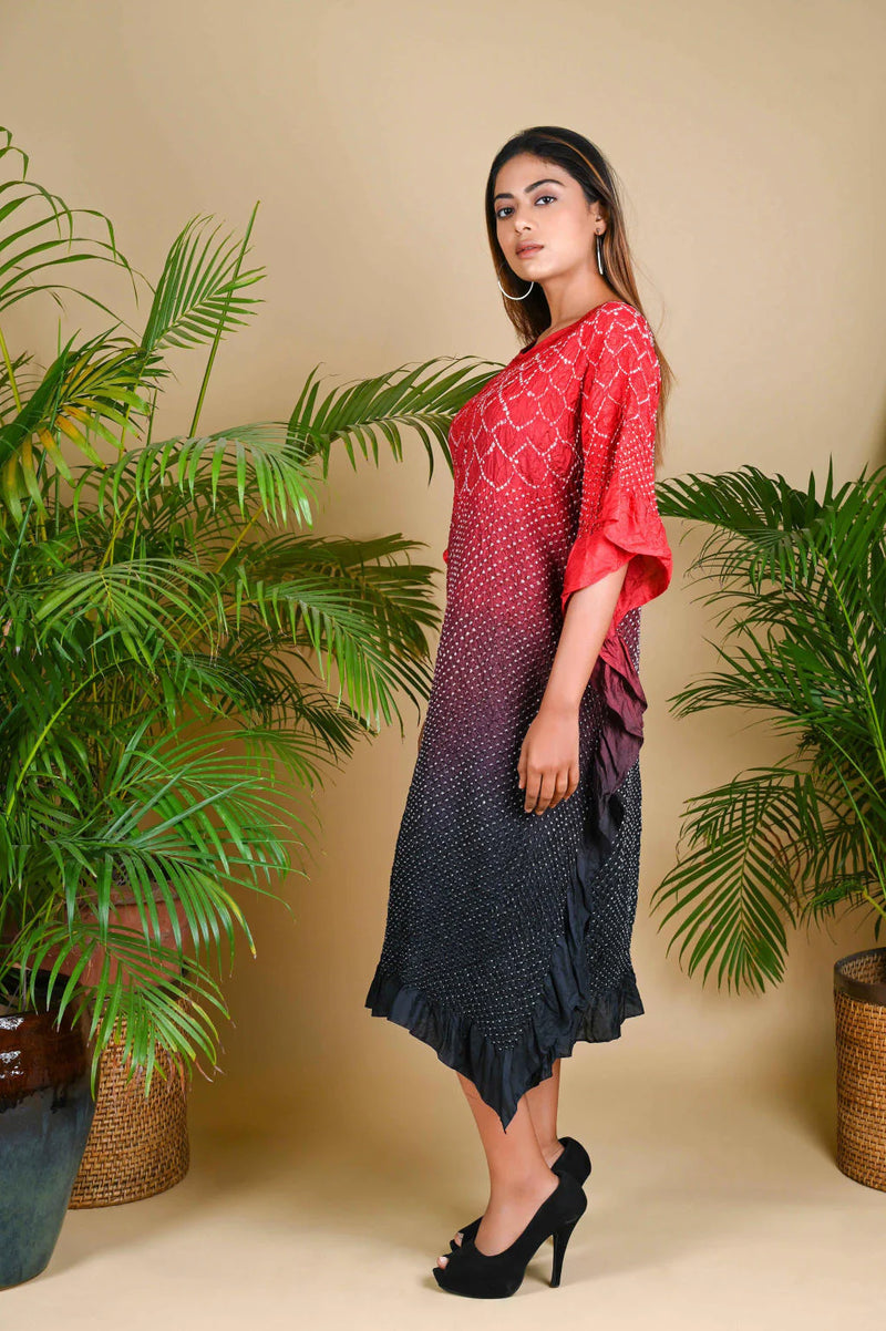 SUNFLOWER KAFTAN-RED TO BLACK SHADED silk by Dyelogue in multi color for women in Singapore