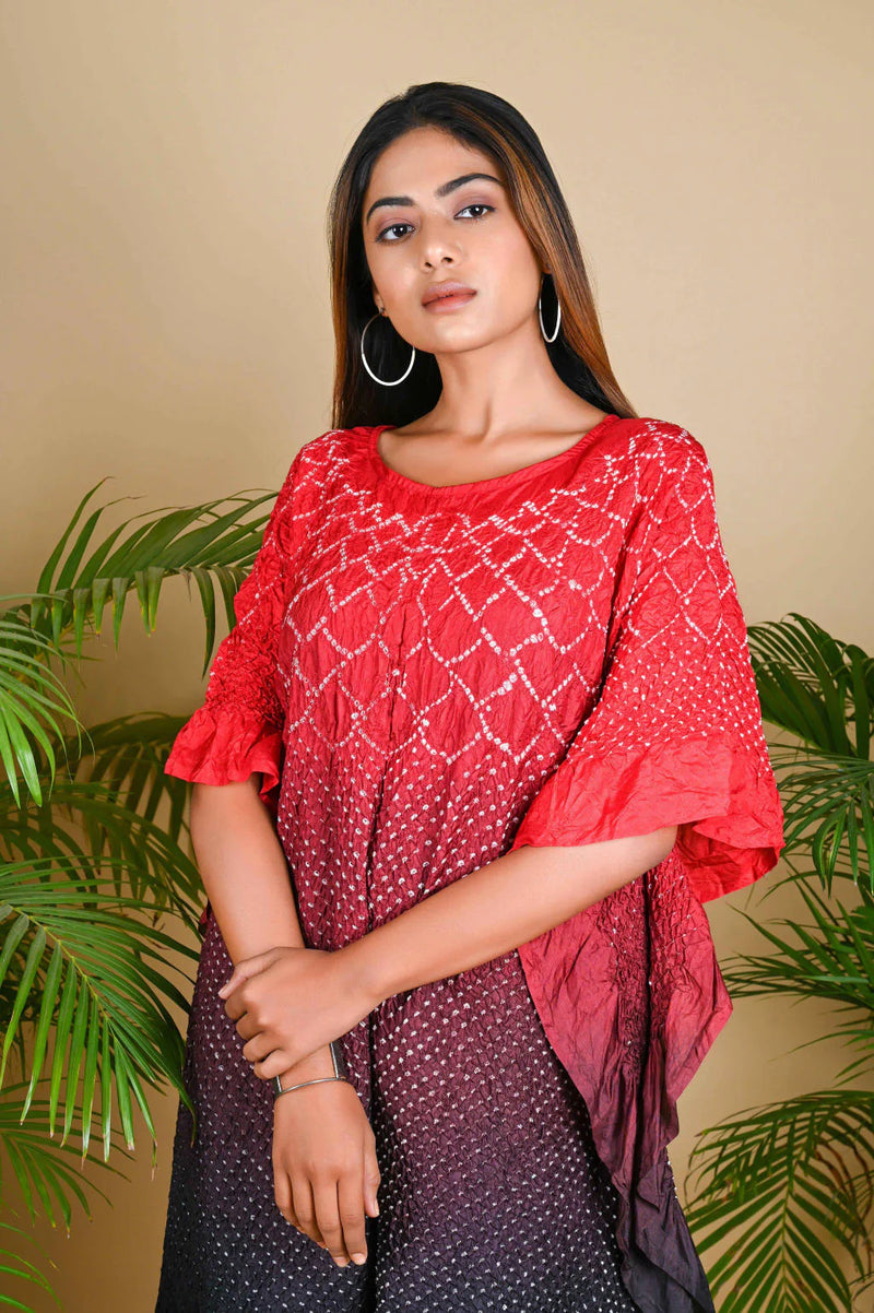 SUNFLOWER KAFTAN-RED TO BLACK SHADED silk by Dyelogue in multi color for women in Singapore