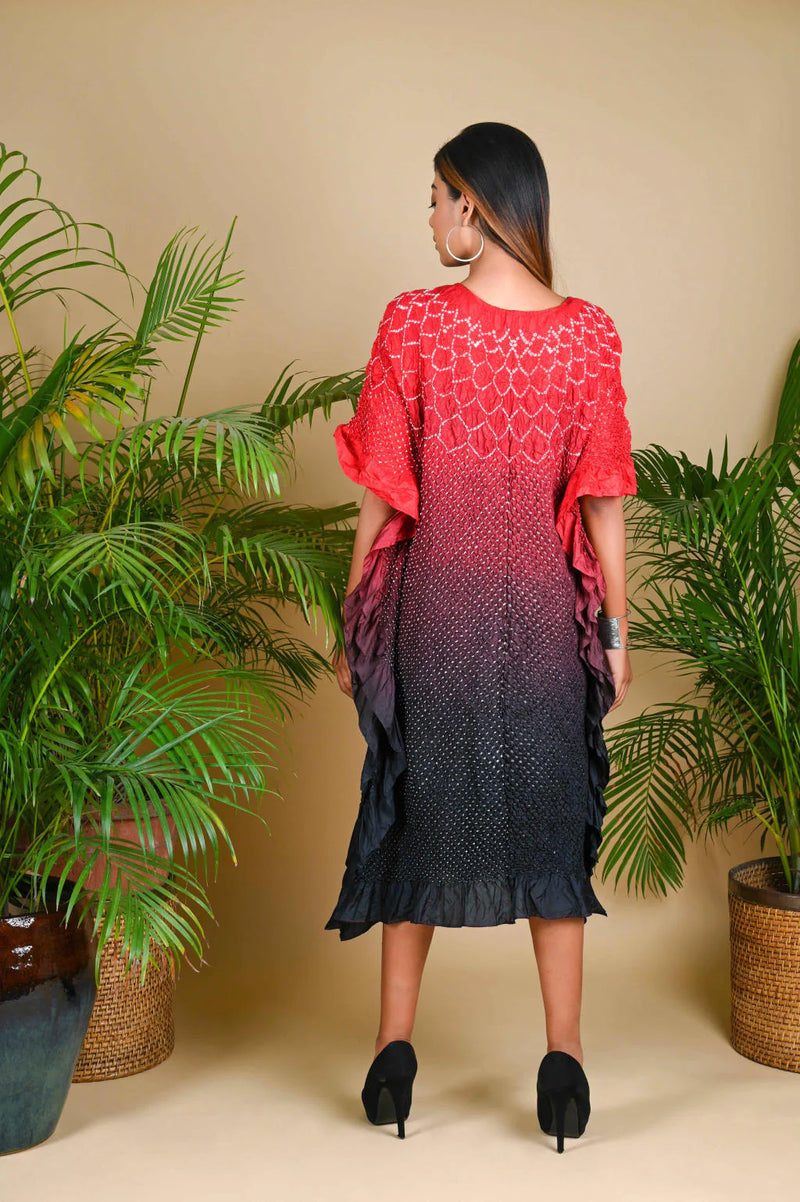 SUNFLOWER KAFTAN-RED TO BLACK SHADED silk by Dyelogue in multi color for women in Singapore