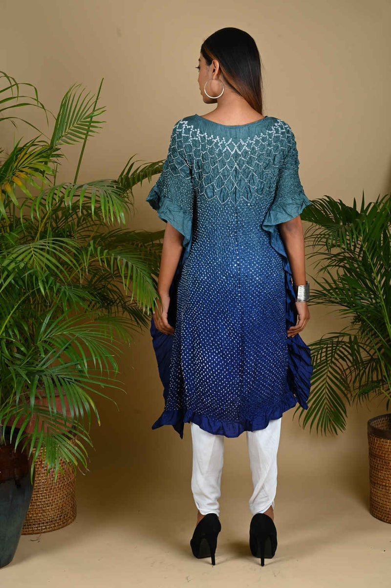 SUNFLOWER KAFTAN-GREY TO INDIGO BLUE SHADED silk by Dyelogue in multi color for women in Singapore