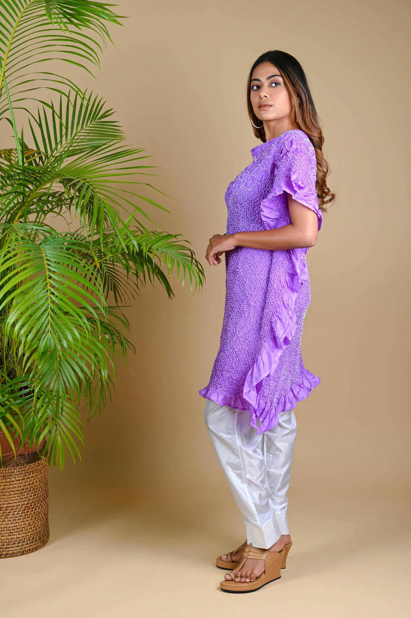 SUNFLOWER KAFTAN-LAVENDER silk by Dyelogue for women in Singapore