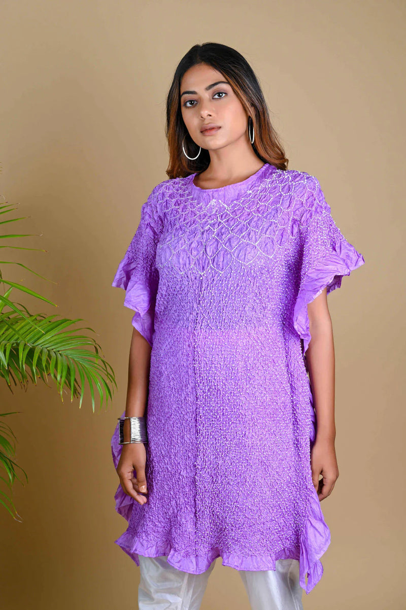 SUNFLOWER KAFTAN-LAVENDER silk by Dyelogue for women in Singapore