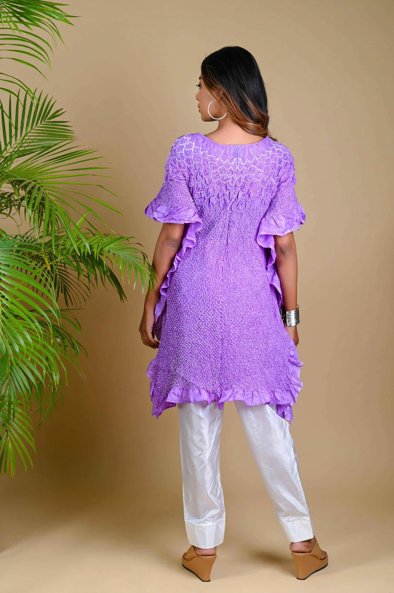 SUNFLOWER KAFTAN-LAVENDER silk by Dyelogue for women in Singapore
