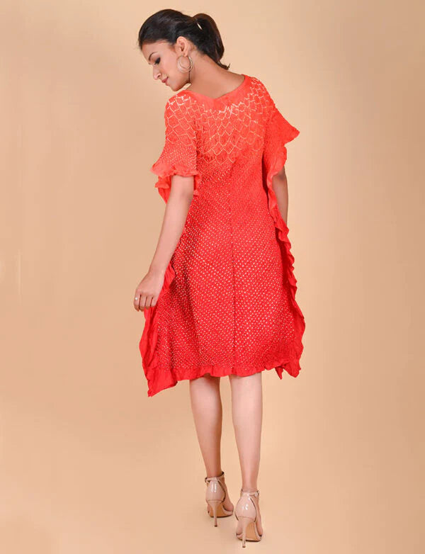 SUNFLOWER KAFTAN-ORANGE RED SHADED silk by Dyelogue in multi color for women in Singapore