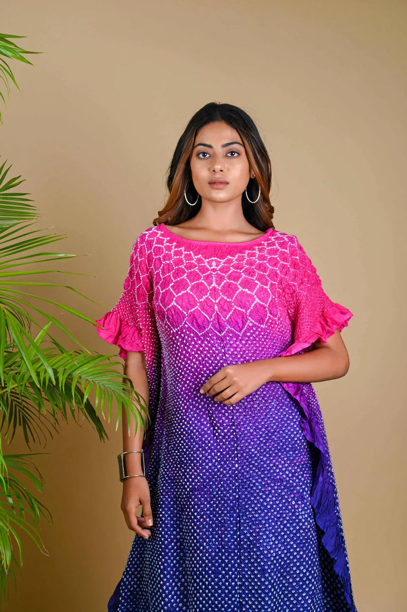 SUNFLOWER KAFTAN-PINK PURPLE SHADED silk by Dyelogue in multi color for women in Singapore