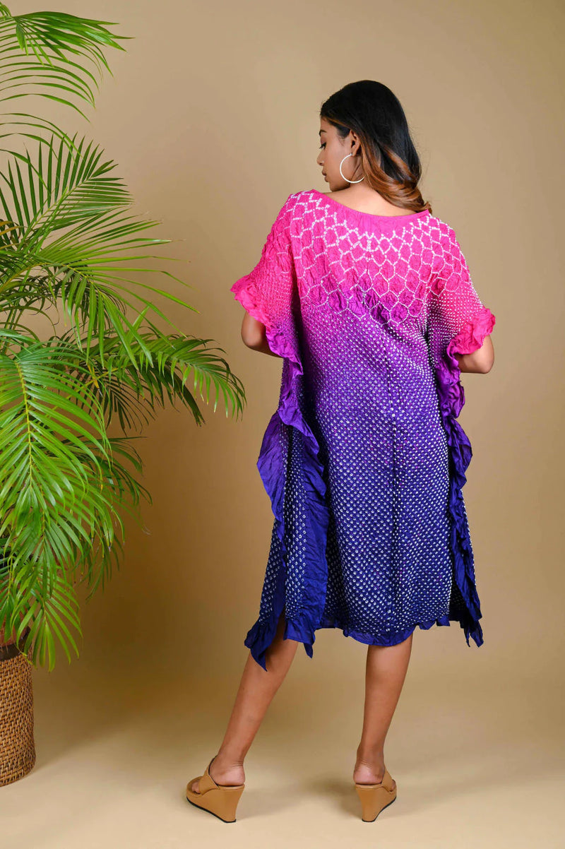 SUNFLOWER KAFTAN-PINK PURPLE SHADED silk by Dyelogue in multi color for women in Singapore