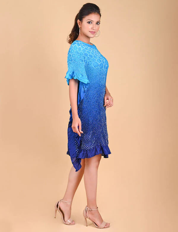 SUNFLOWER KAFTAN-TURQUOISE TO INDIGO SHADED silk by Dyelogue in multi color for women in Singapore