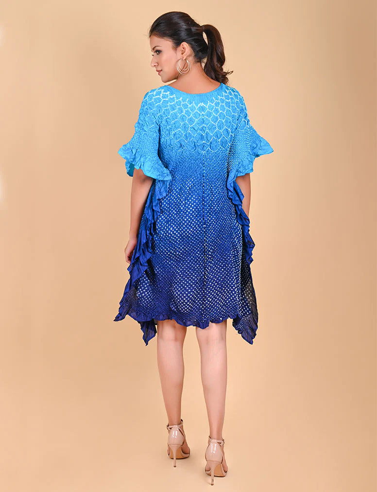 SUNFLOWER KAFTAN-TURQUOISE TO INDIGO SHADED silk by Dyelogue in multi color for women in Singapore