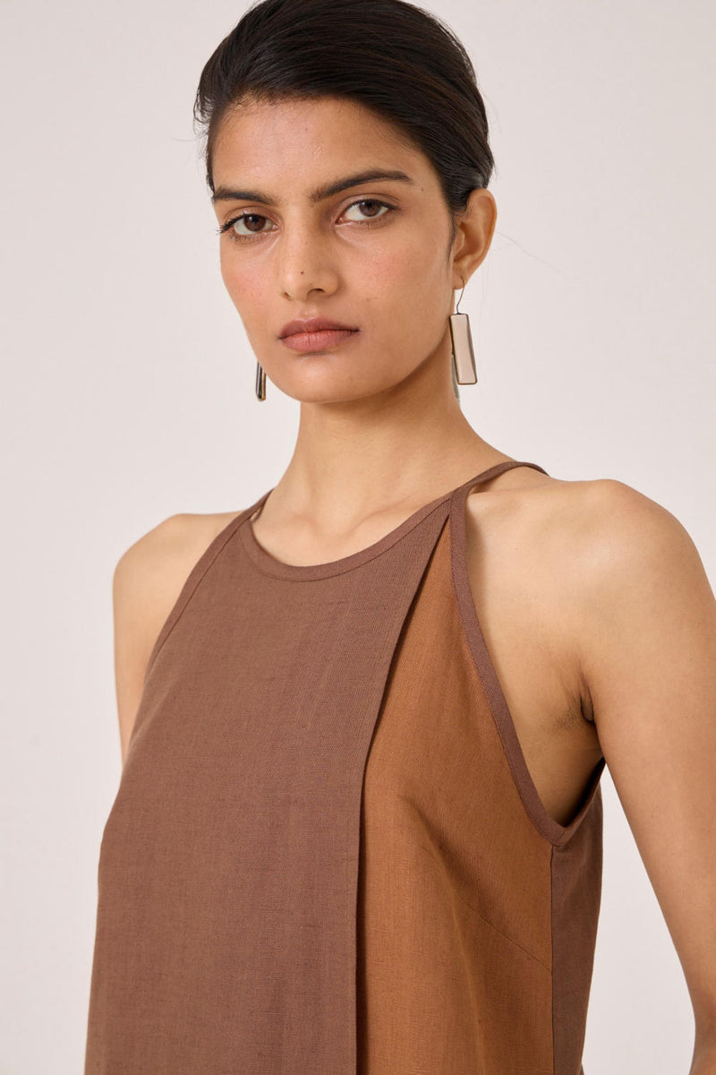 Supun Brown Panelled Dress cotton by The Summer House in brown color for women in Singapore