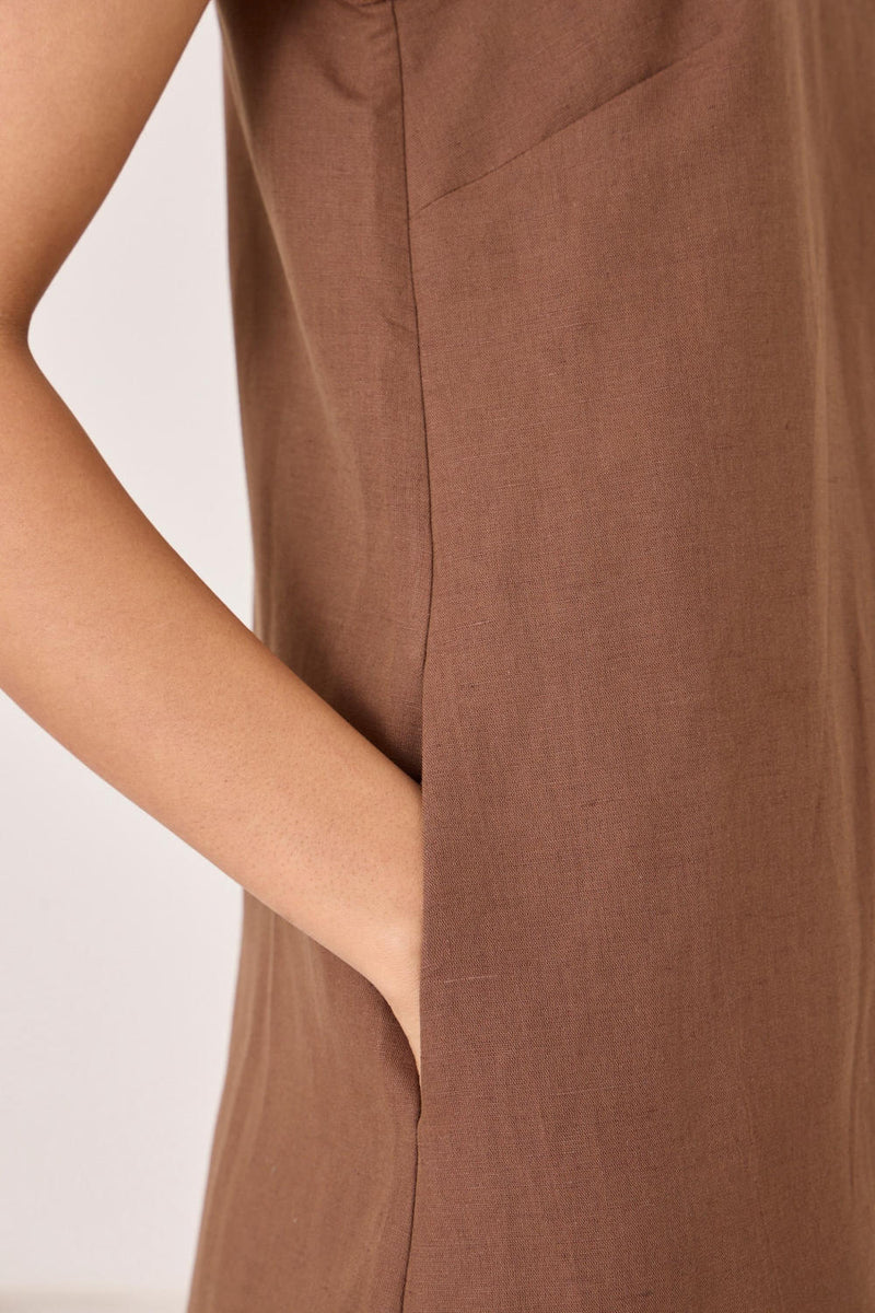 Supun Brown Panelled Dress cotton by The Summer House in brown color for women in Singapore