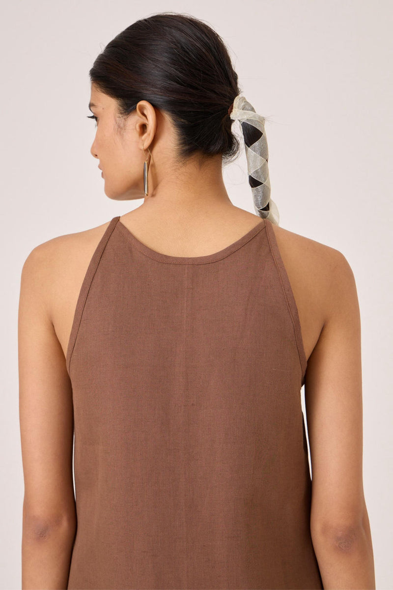 Supun Brown Panelled Dress cotton by The Summer House in brown color for women in Singapore