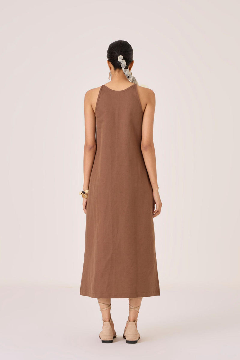 Supun Brown Panelled Dress cotton by The Summer House in brown color for women in Singapore