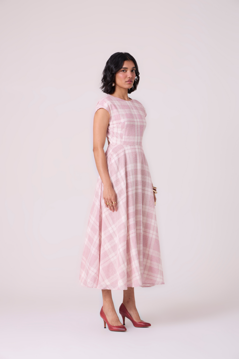 Svetla Red Checkered Handwoven Dress cotton by The Summer House in white color for women in Singapore