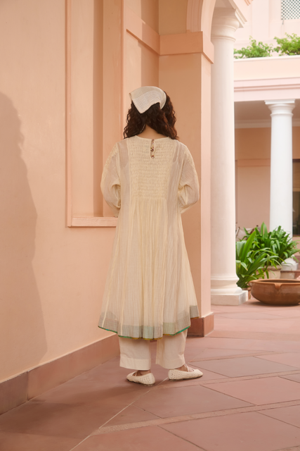 KATIE DRESS-IVORY chanderi by SWATTI KAPOOR in ivory color for women in Singapore