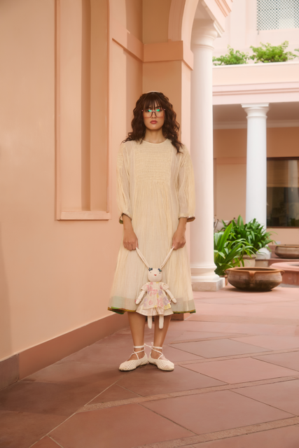 KATIE DRESS-IVORY chanderi by SWATTI KAPOOR in ivory color for women in Singapore