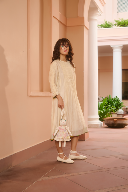 KATIE DRESS-IVORY chanderi by SWATTI KAPOOR in ivory color for women in Singapore