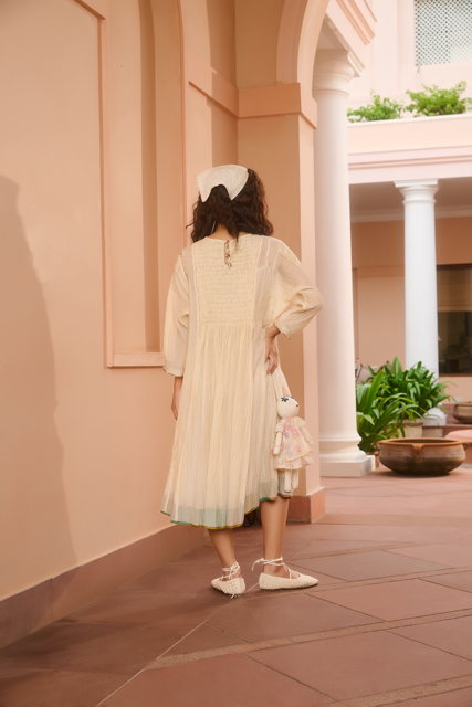 KATIE DRESS-IVORY chanderi by SWATTI KAPOOR in ivory color for women in Singapore