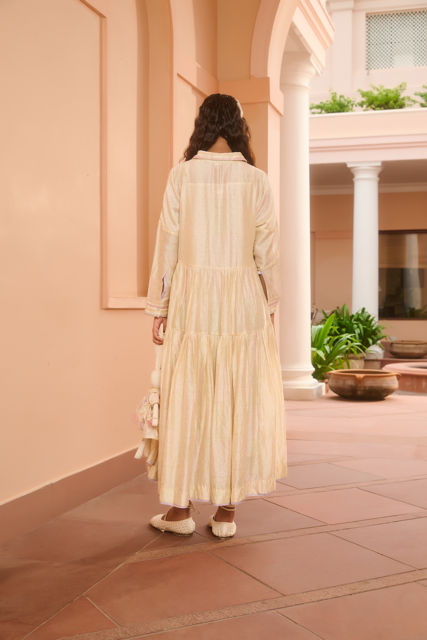 MARTHA DRESS-IVORY chanderi by SWATTI KAPOOR in ivory color for women in Singapore