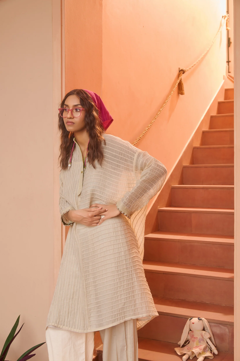 MARGO SHIRT-IVORY chanderi by SWATTI KAPOOR in ivory color for women in Singapore