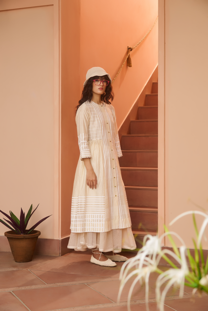 MAGGIE DRESS-IVORY chanderi by SWATTI KAPOOR in ivory color for women in Singapore