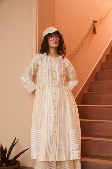 MAGGIE DRESS-IVORY chanderi by SWATTI KAPOOR in ivory color for women in Singapore