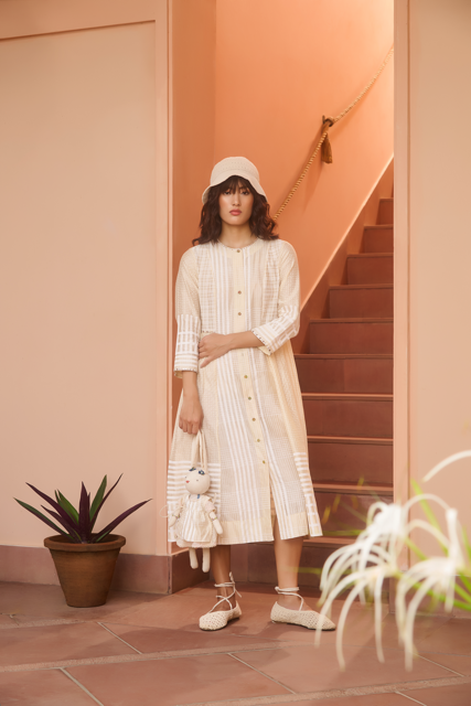 MAGGIE DRESS-IVORY chanderi by SWATTI KAPOOR in ivory color for women in Singapore