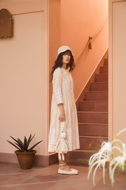 MAGGIE DRESS-IVORY chanderi by SWATTI KAPOOR in ivory color for women in Singapore