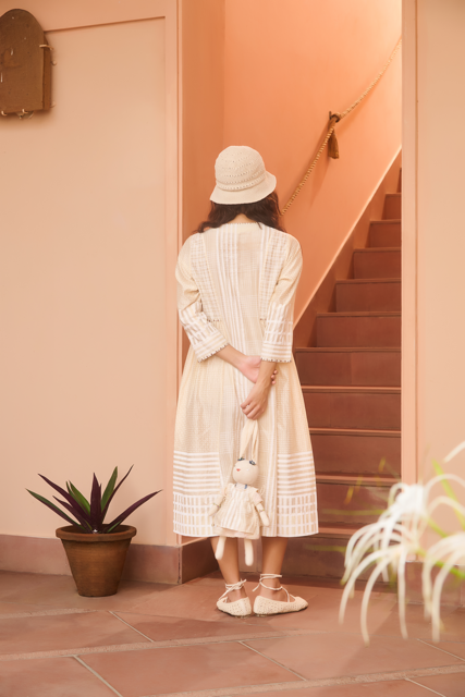 MAGGIE DRESS-IVORY chanderi by SWATTI KAPOOR in ivory color for women in Singapore