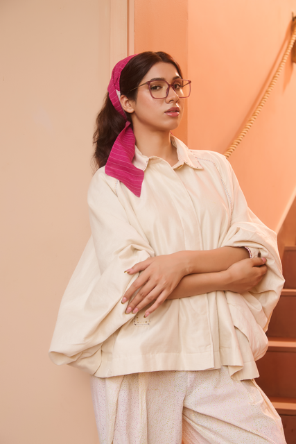 BUFFY JACKET-IVORY chanderi by SWATTI KAPOOR in ivory color for women in Singapore