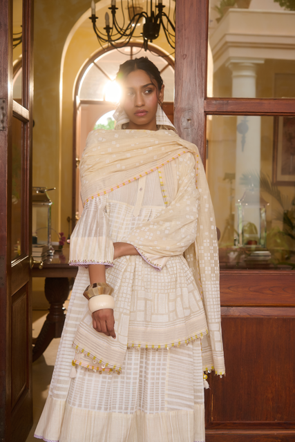 BILLIE KURTA-IVORY chanderi by SWATTI KAPOOR in ivory color for women in Singapore