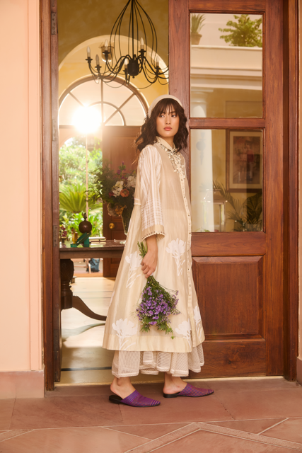 TABBY DRESS-IVORY chanderi by SWATTI KAPOOR in ivory color for women in Singapore