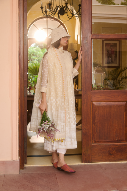 HILDA KURTA-IVORY chanderi by SWATTI KAPOOR in ivory color for women in Singapore