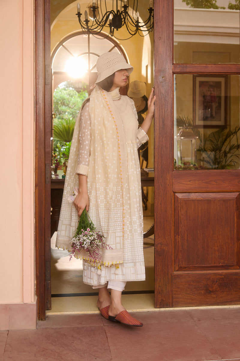 AVA DUPATTA-IVORY chanderi by SWATTI KAPOOR in ivory color for women in Singapore