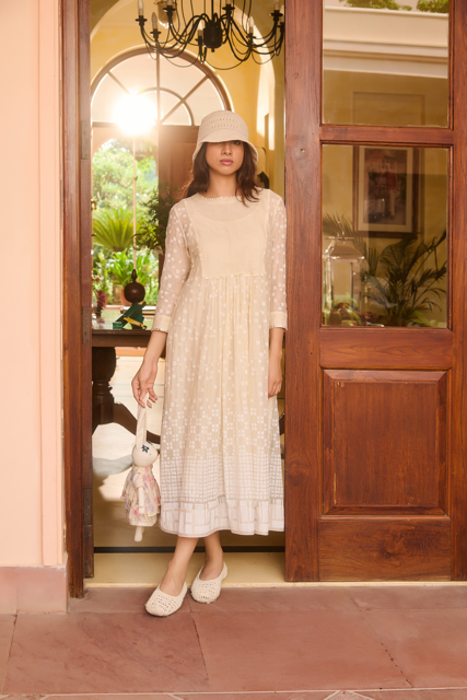 HILDA KURTA-IVORY chanderi by SWATTI KAPOOR in ivory color for women in Singapore