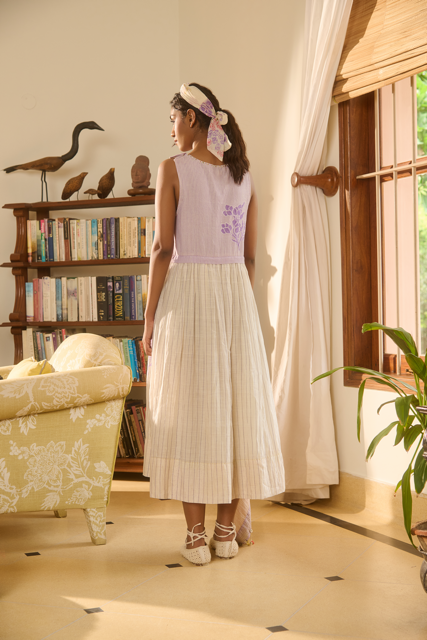 JANIE DRESS-IVORY & PURPLE cotton by SWATTI KAPOOR in multi color for women in Singapore