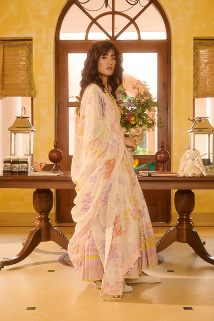 RUBY KURTA-IVORY chanderi by SWATTI KAPOOR in ivory color for women in Singapore