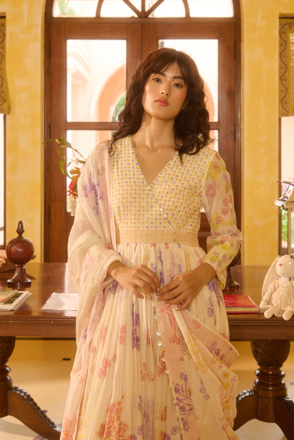 RUBY KURTA-IVORY chanderi by SWATTI KAPOOR in ivory color for women in Singapore