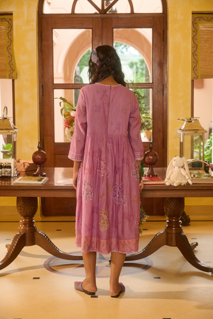MYRA DRESS-PURPLE chanderi by SWATTI KAPOOR in purple color for women in Singapore