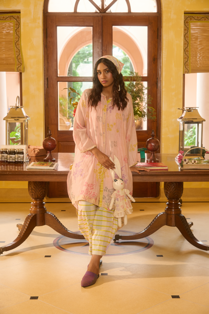 DINA DRESS-PINK chanderi by SWATTI KAPOOR in pink color for women in Singapore