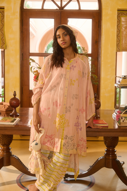 DINA DRESS-PINK chanderi by SWATTI KAPOOR in pink color for women in Singapore