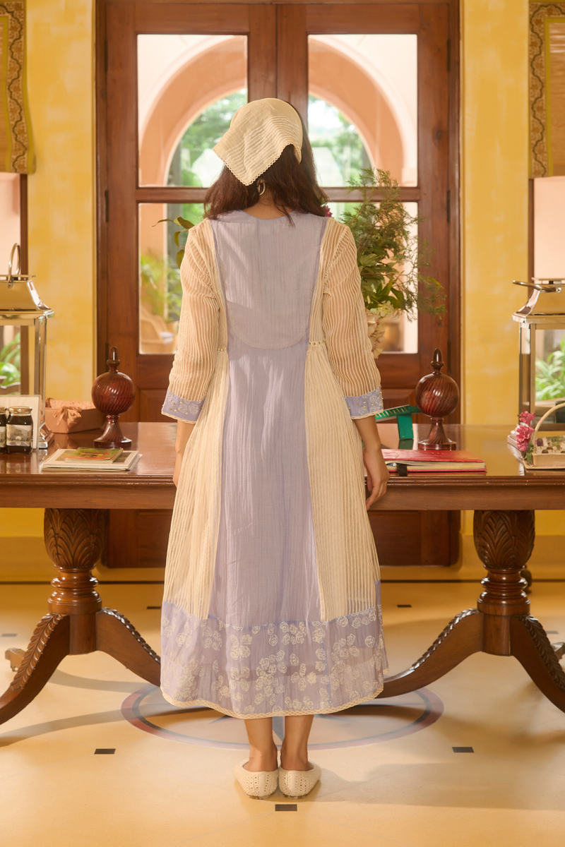 EDNA DRESS-BLUE & IVORY chanderi by SWATTI KAPOOR in multi color for women in Singapore