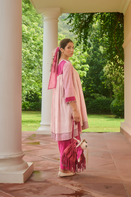 NORA DRESS-PINK & IVORY silk by SWATTI KAPOOR in multi color for women in Singapore
