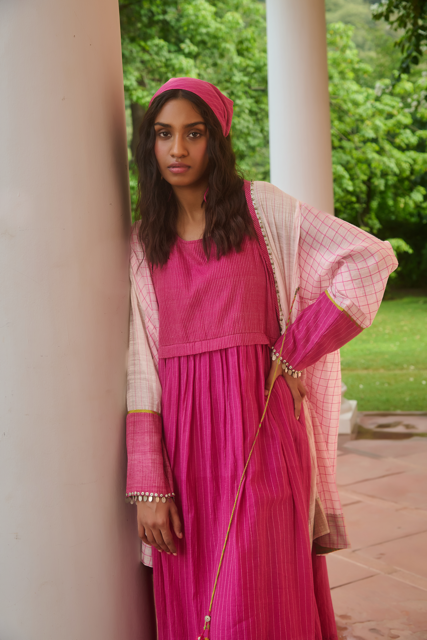 JESSIE OVERLAY-PINK & IVORY silk by SWATTI KAPOOR in multi color for women in Singapore