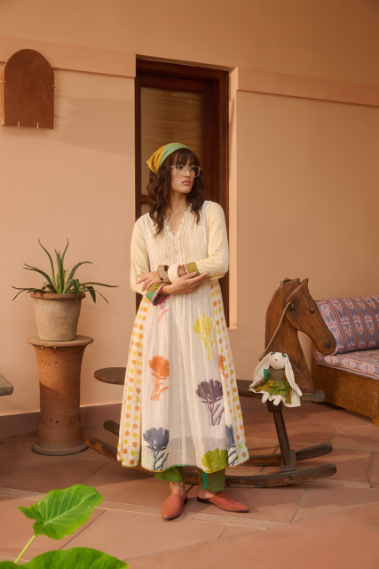 POPPY KURTA-IVORY silk by SWATTI KAPOOR in ivory color for women in Singapore