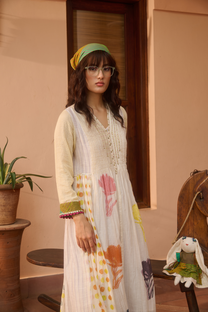 POPPY KURTA-IVORY silk by SWATTI KAPOOR in ivory color for women in Singapore